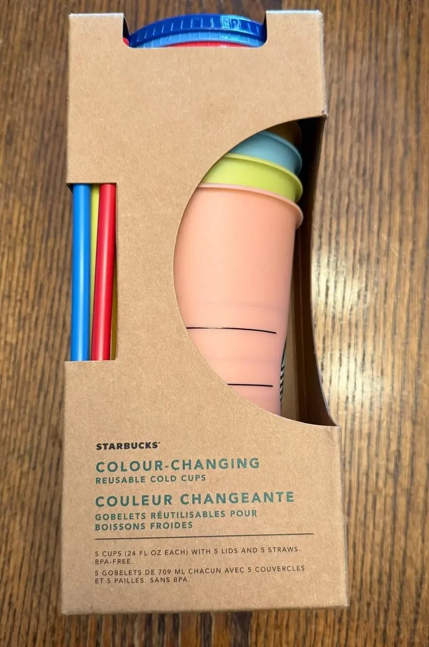 NIB Starbucks 2018 Color Changing Reusable Cold Cups Pack 24oz